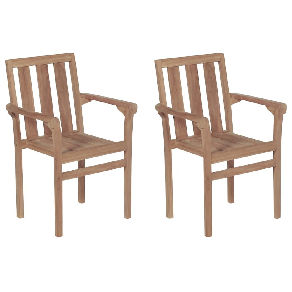 Patio Chair Set of 2 Teak Solid Teak wood Standard Stackable