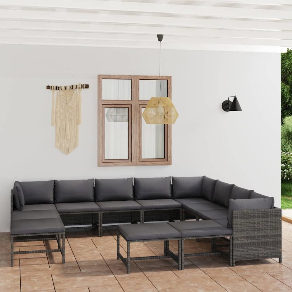 Garden Lounge Set Grey and Anthracite PE rattan 12 Piece Set