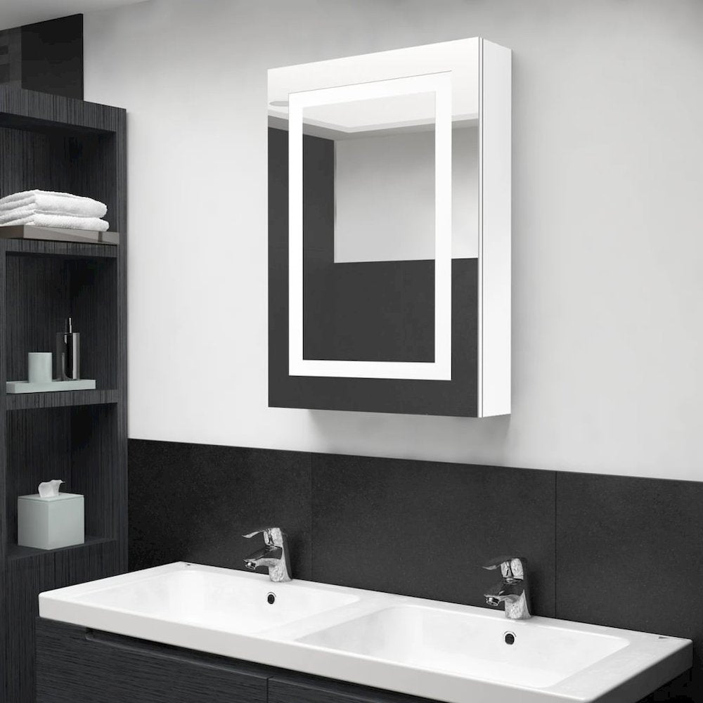 Bathroom Cabinet Shining white MDF in melamine finish, glass Medium