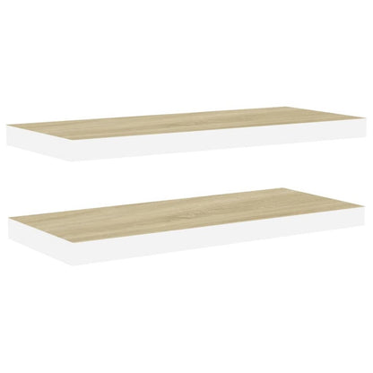 Wall Shelf Set of 2 Oak and White Honeycomb MDF, Metal Medium