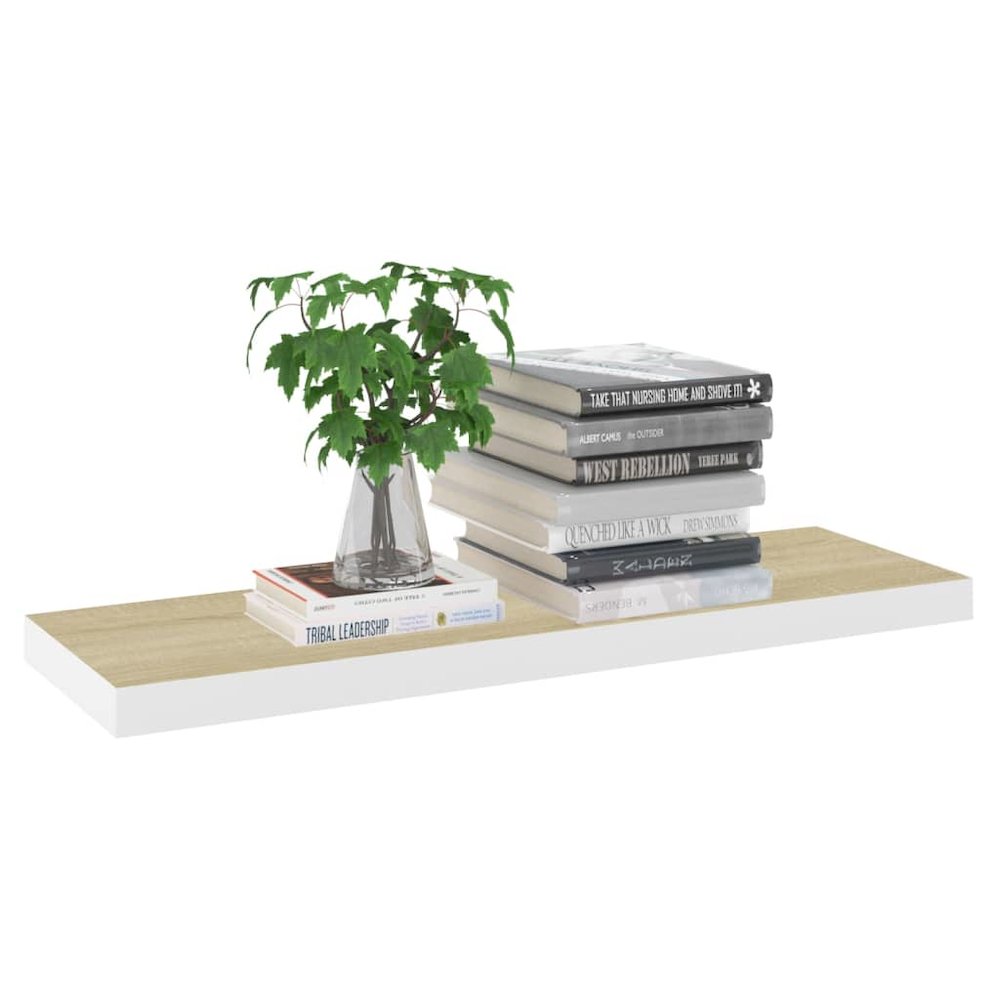 Wall Shelf Set of 2 Oak and White Honeycomb MDF, Metal Medium