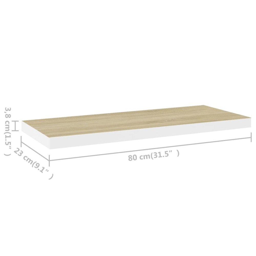 Wall Shelf Set of 2 Oak and White Honeycomb MDF, Metal Medium