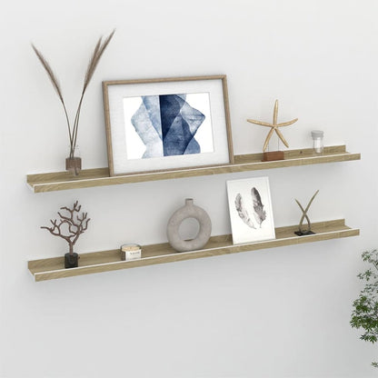 Wall Shelf Set of 2 White and sonoma oak