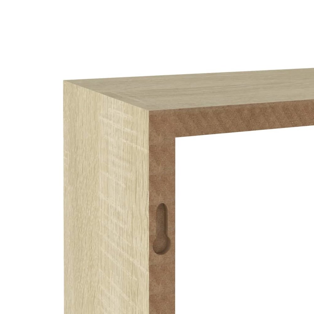Wall Cube Shelf Set of 3 White and Sonoma Oak MDF Small to Medium