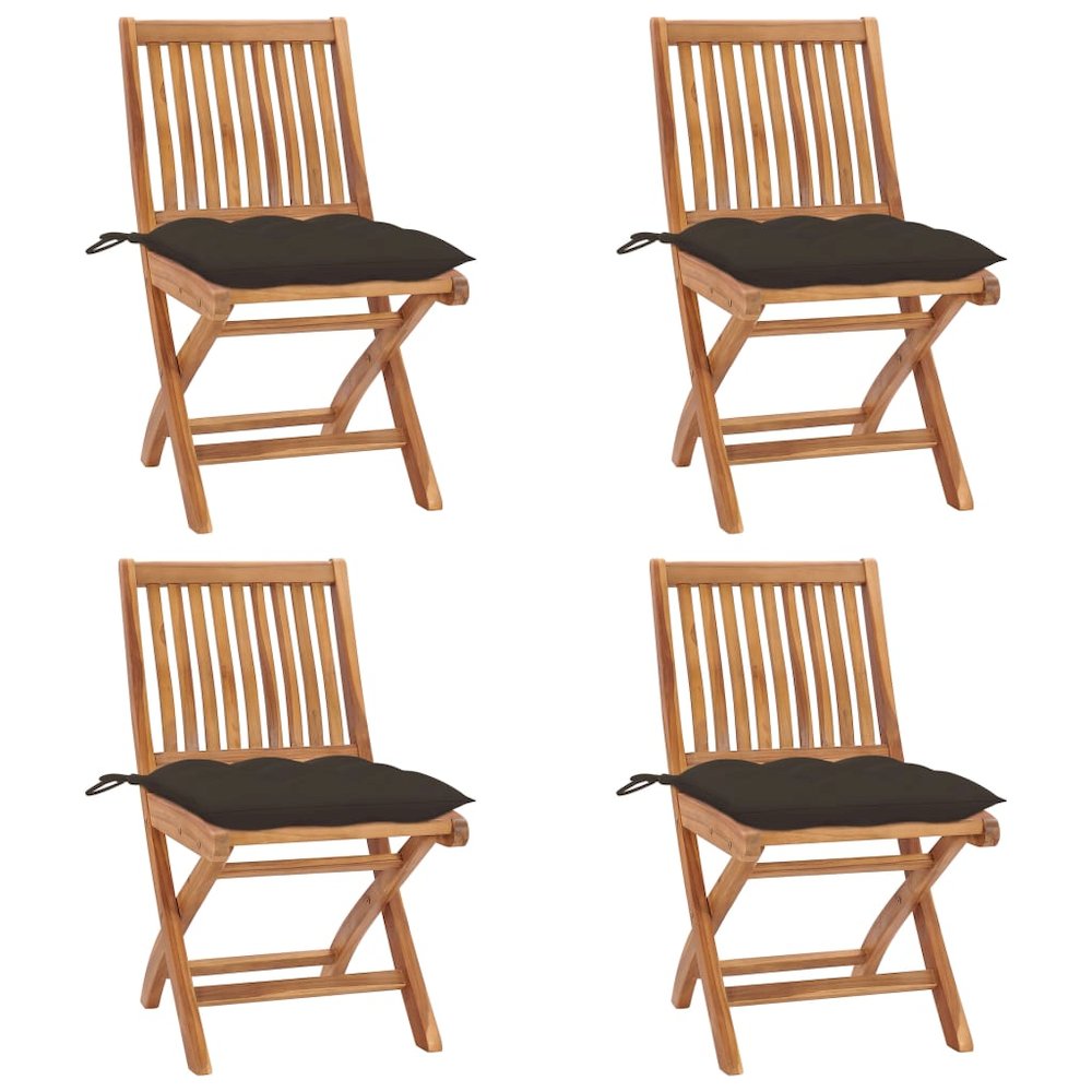 Patio Chair Set of 4 Teak Teak wood, Polyester Standard