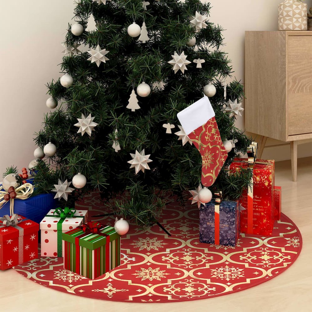 Christmas Tree Skirt Red 100% polyester Large Foldable
