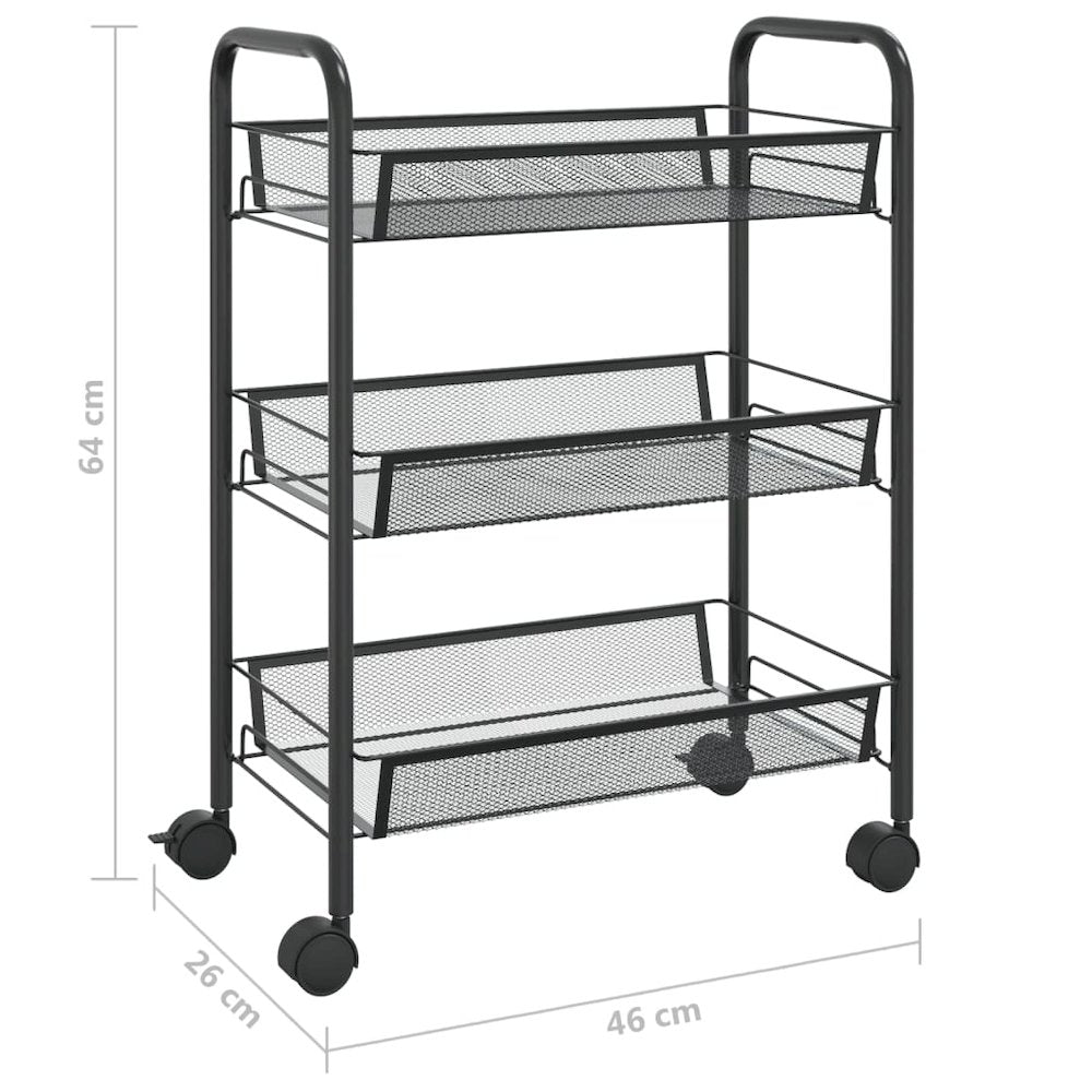 3-Tier Kitchen Trolley Black 18.1"x10.2"x25.2" Iron