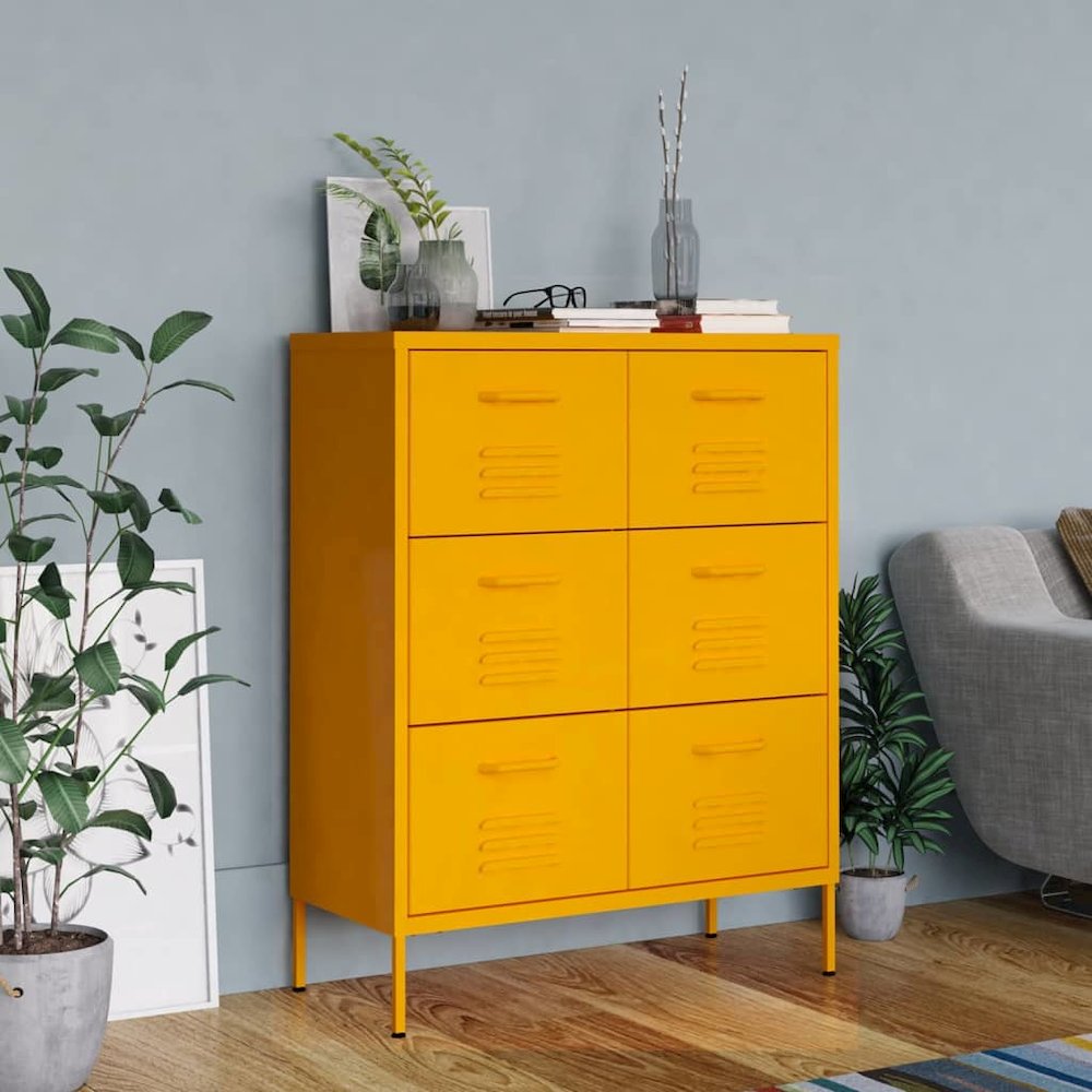 Drawer Cabinet Mustard Yellow Steel Medium Ball-Bearing