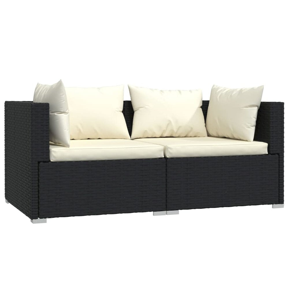 2-seater Sofa Black, Cream PE rattan