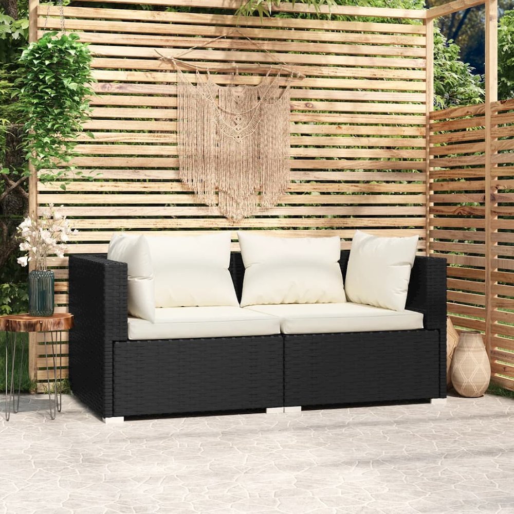 2-seater Sofa Black, Cream PE rattan