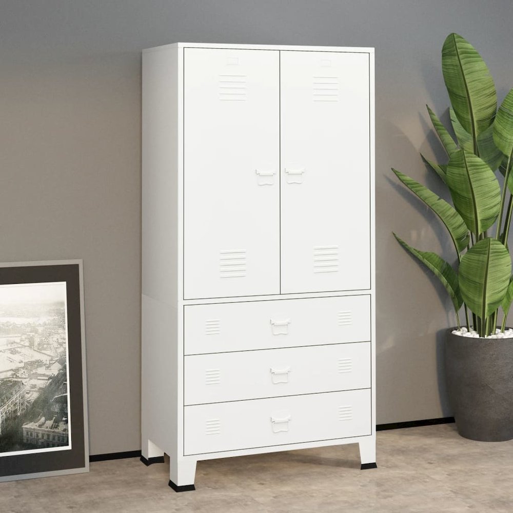 Wardrobe White Metal 35.4 x 19.7 x 70.9 in Wardrobe Rectangular