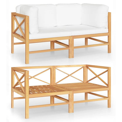 2-seater Garden Sofa Cream Teak wood, Polyester fabric Medium