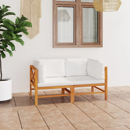 2-seater Garden Sofa Cream Teak wood, Polyester fabric Medium