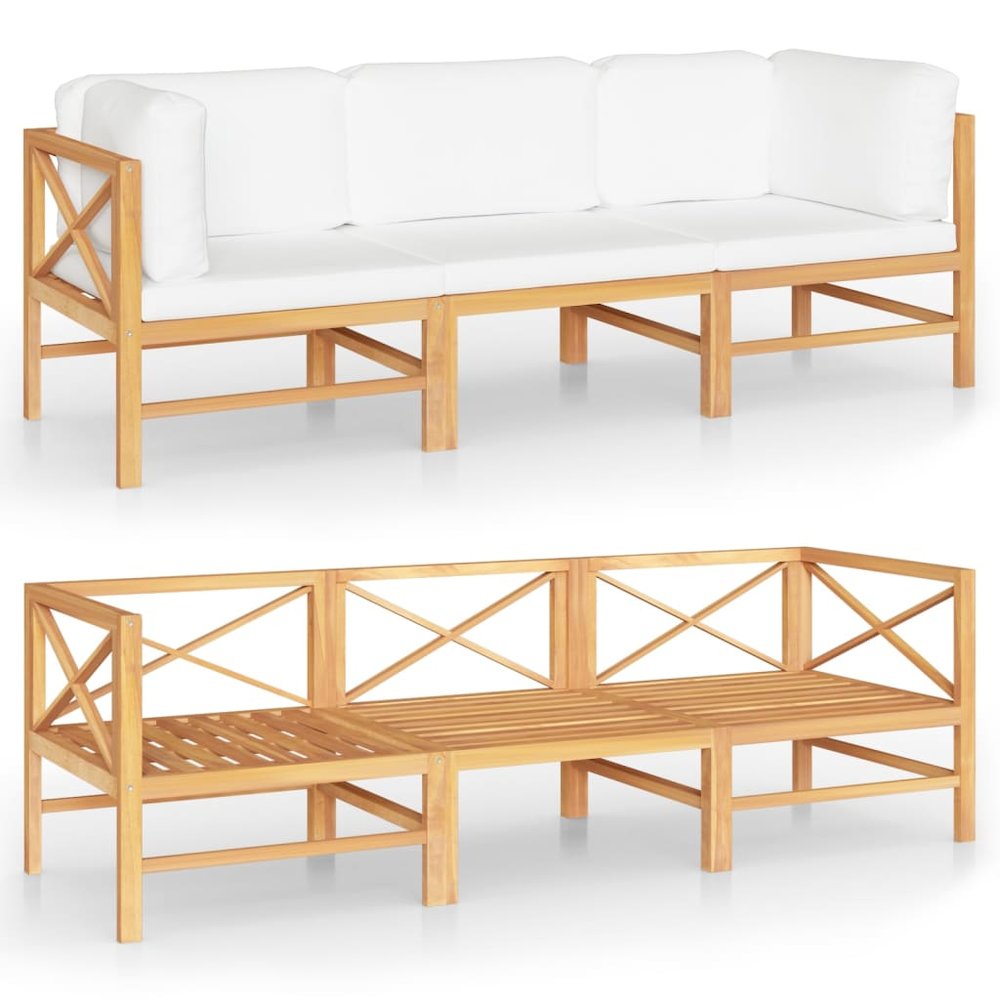 3-seater Garden Sofa Cream, Teak Wood
