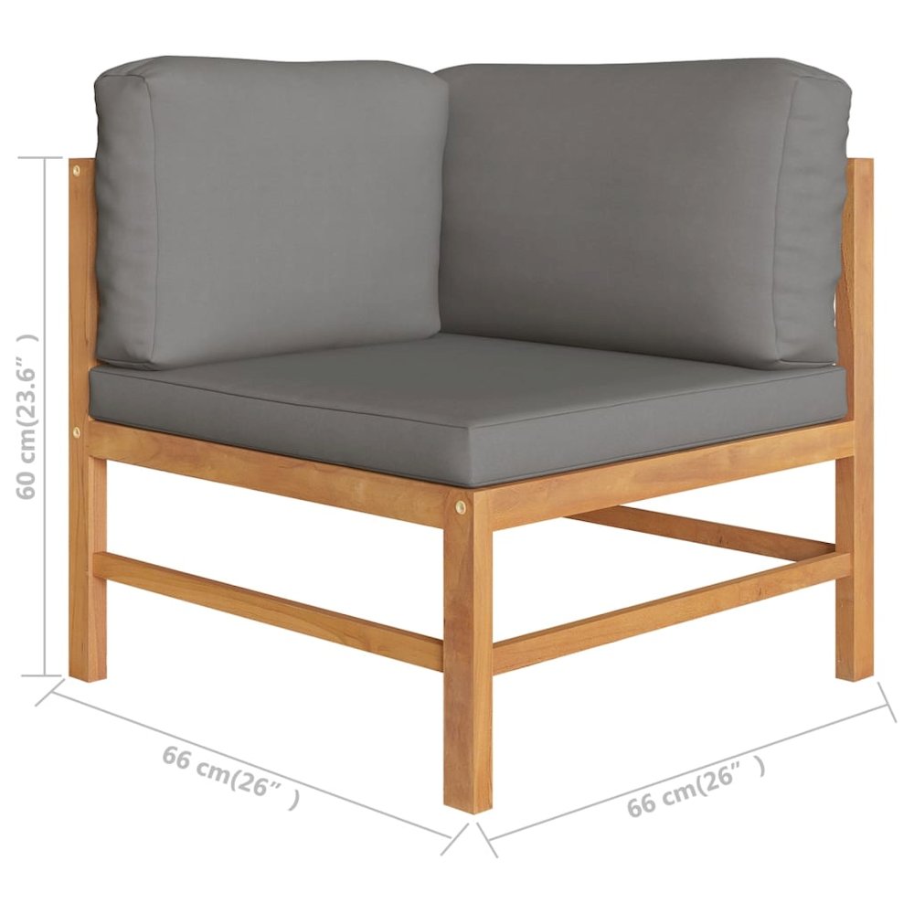 3-seater Garden Sofa Grey Teak Wood, 100% Polyester Large