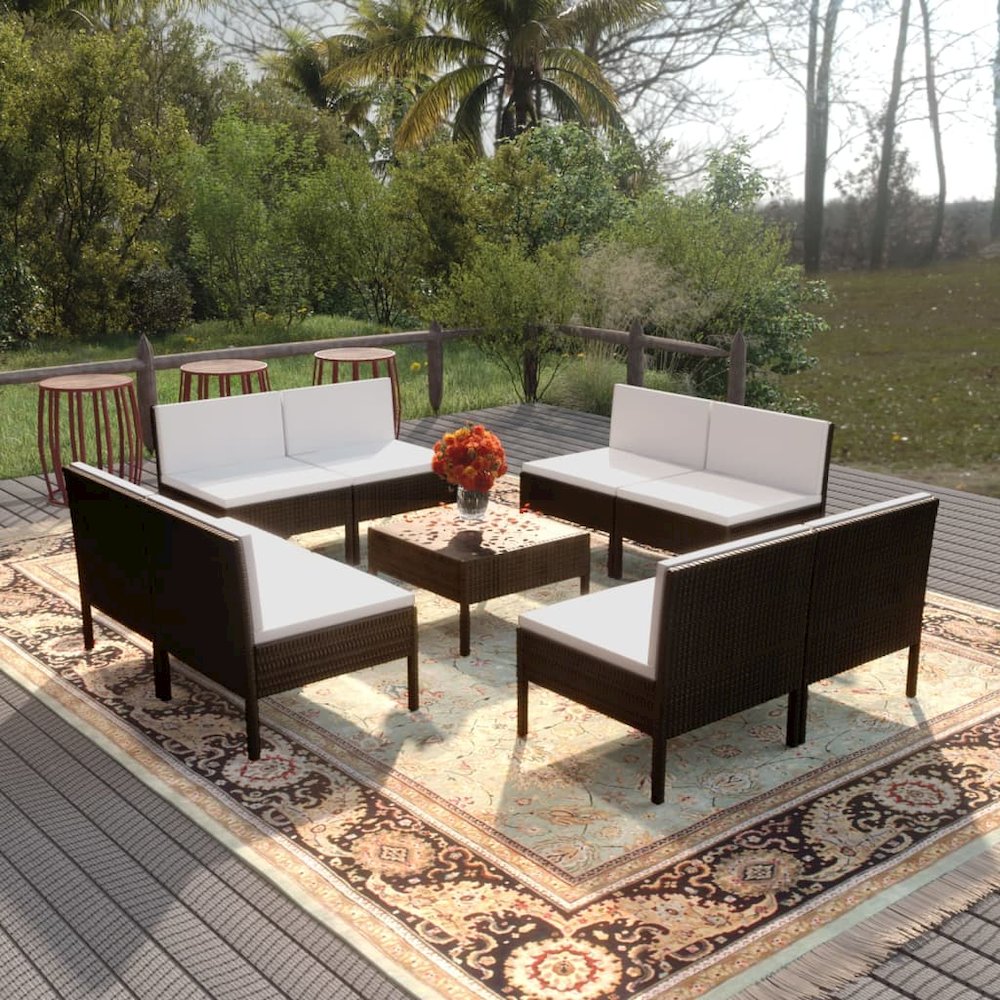 Garden Lounge Set Black PE rattan Large Modular