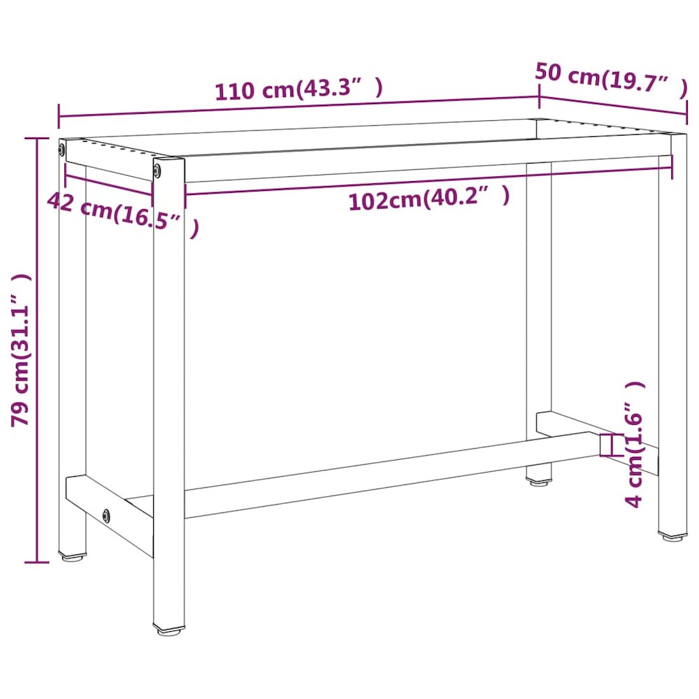 Work Bench Frame Matte Black and Matte Red 43.3"x19.7"x31.1" Metal