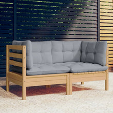 2-seater Garden Sofa Grey Solid pine wood, 100% polyester fabric