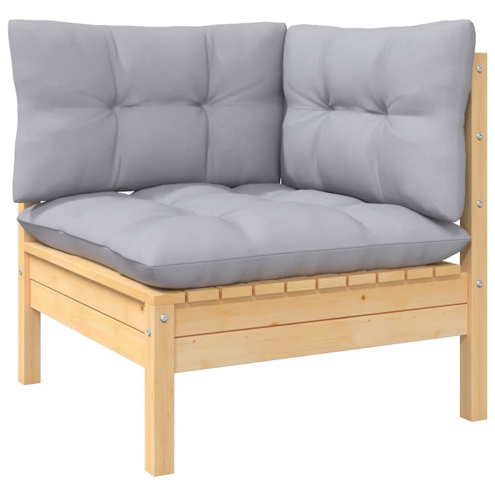 Garden Lounge Set Grey, Natural Wood Solid Pinewood, 100% Polyester