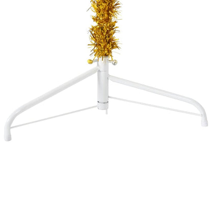 Artificial Half Christmas Tree Gold PVC, Steel Slim, Space-Saving