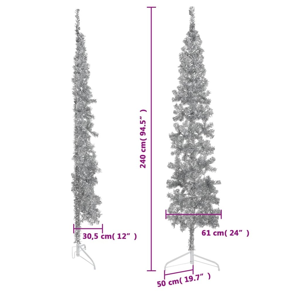 Artificial Half Christmas Tree Silver PVC, Steel Extra Tall