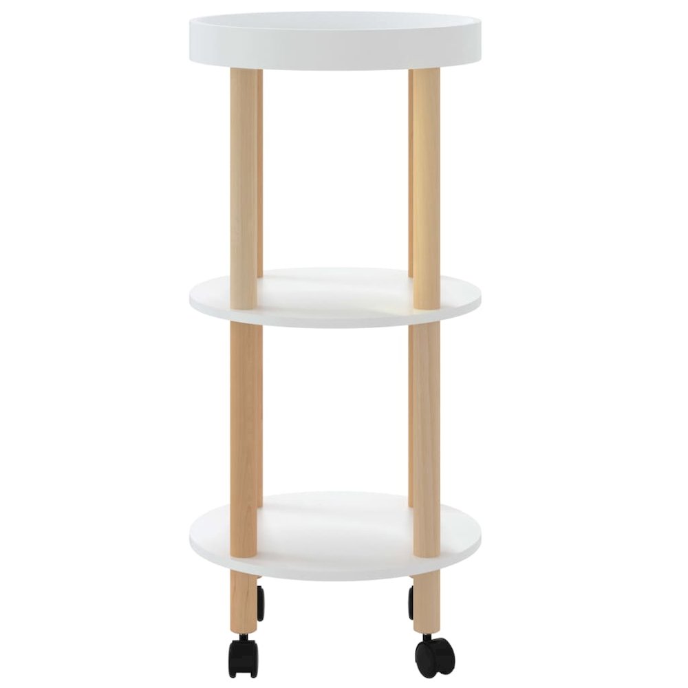 3-tier Trolley White 15"x15"x32.3" Engineered Wood&Solid Wood Pine