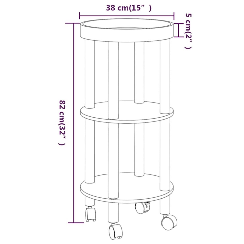 3-tier Trolley White 15"x15"x32.3" Engineered Wood&Solid Wood Pine