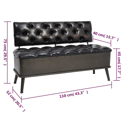 Storage Bench Black Faux Leather, Metal, Engineered Wood Medium