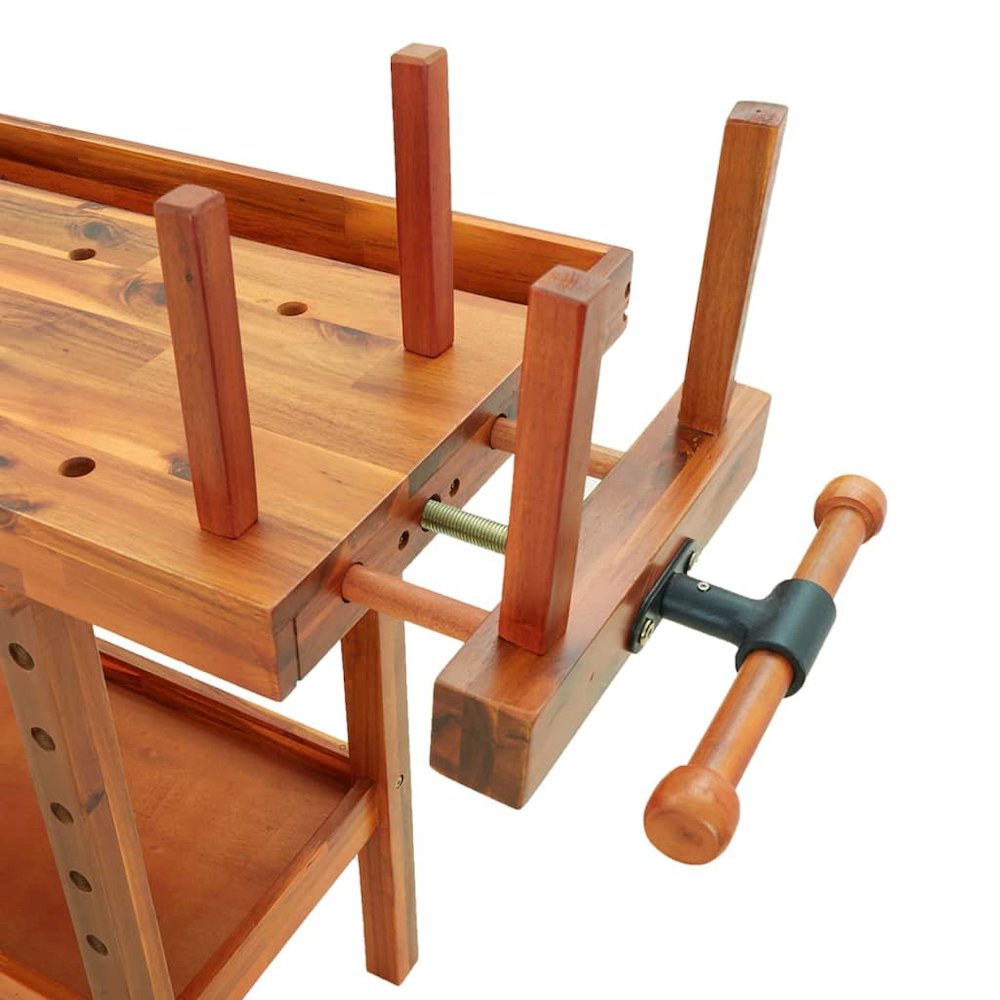 Workbench with Drawer and Vices 48.8"x20.5"x32.7" Solid Wood Acacia