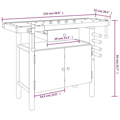 Workbench with Drawer and Vices 48.8"x20.5"x32.7" Solid Wood Acacia