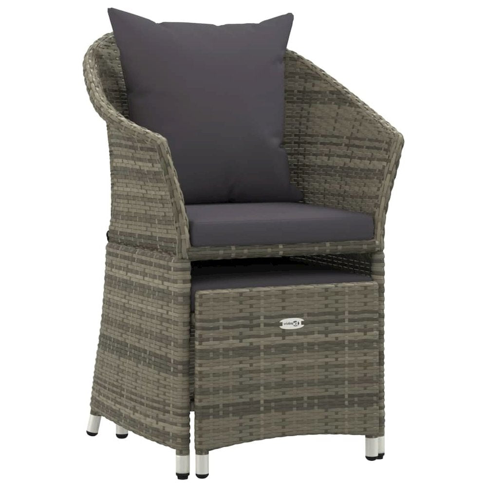 Garden Lounge Set Grey Poly rattan, steel Medium Removable Covers