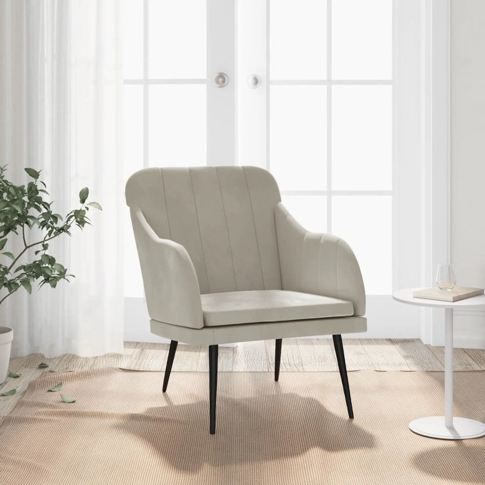 Armchair Light grey Velvet (100% polyester), metal, plywood Medium