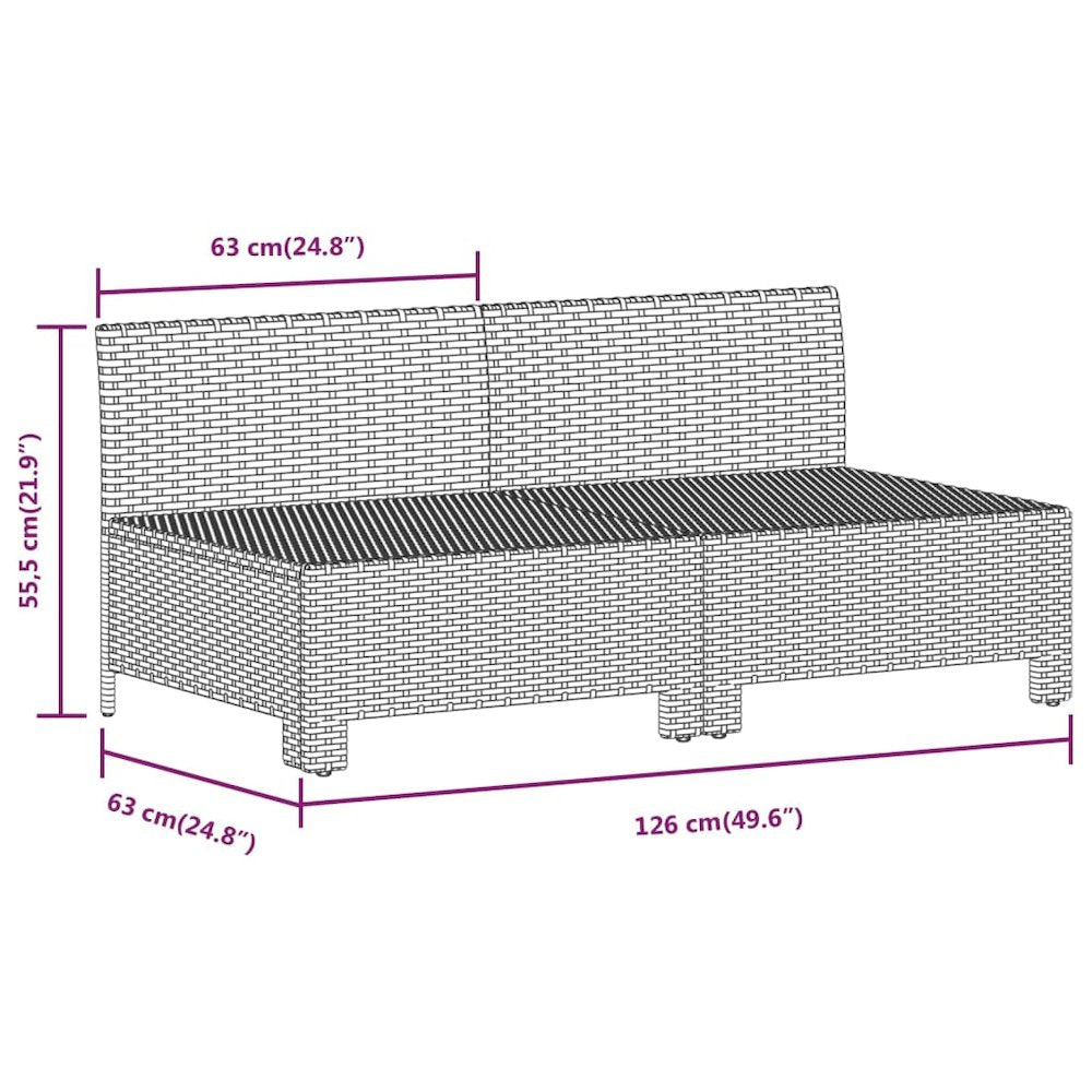 2-seater Garden Sofa Grey Poly rattan, powder-coated steel, polyester