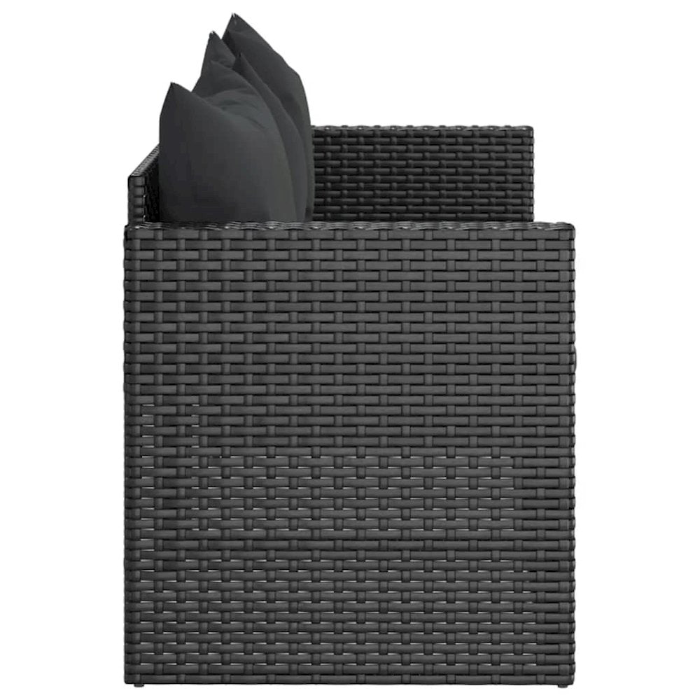 3-Seater Patio Sofa with Cushions Black Poly Rattan