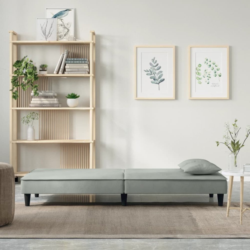 Sofa Bed Light Grey Velvet (100% polyester), plywood