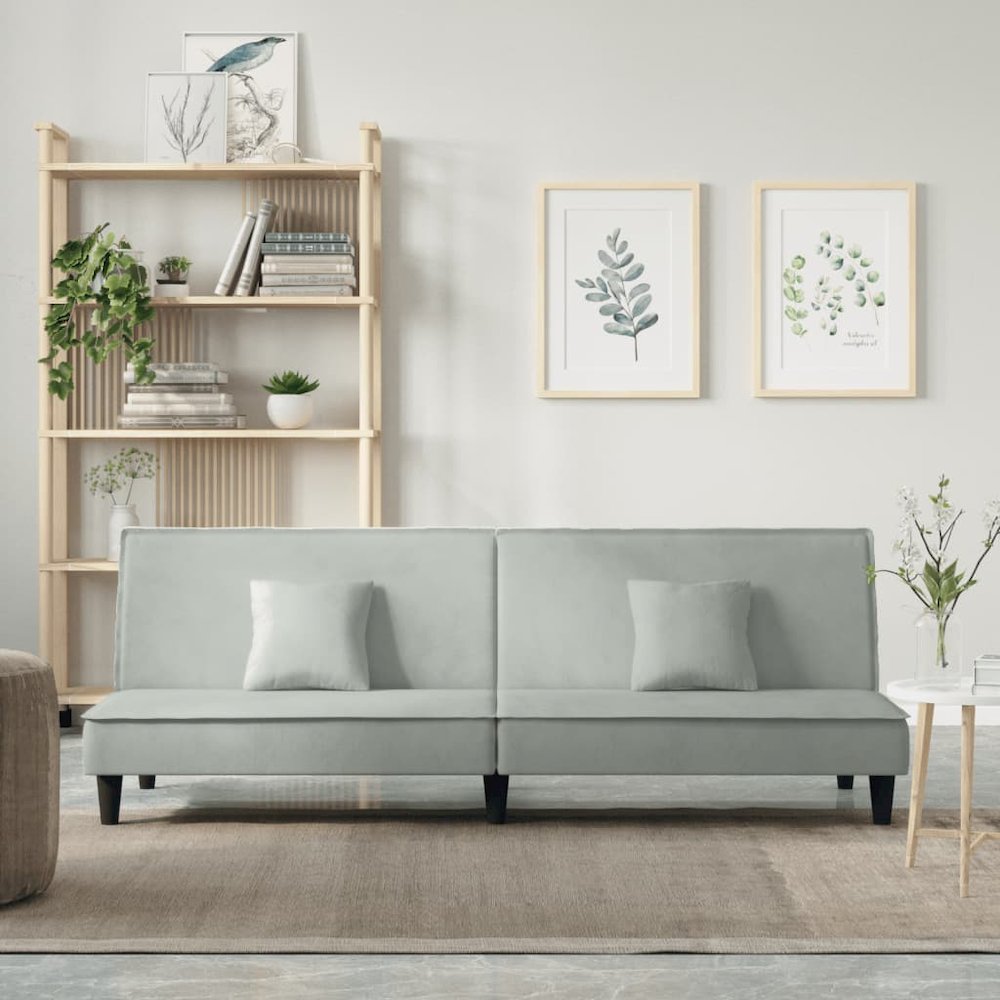 Sofa Bed Light Grey Velvet (100% polyester), plywood