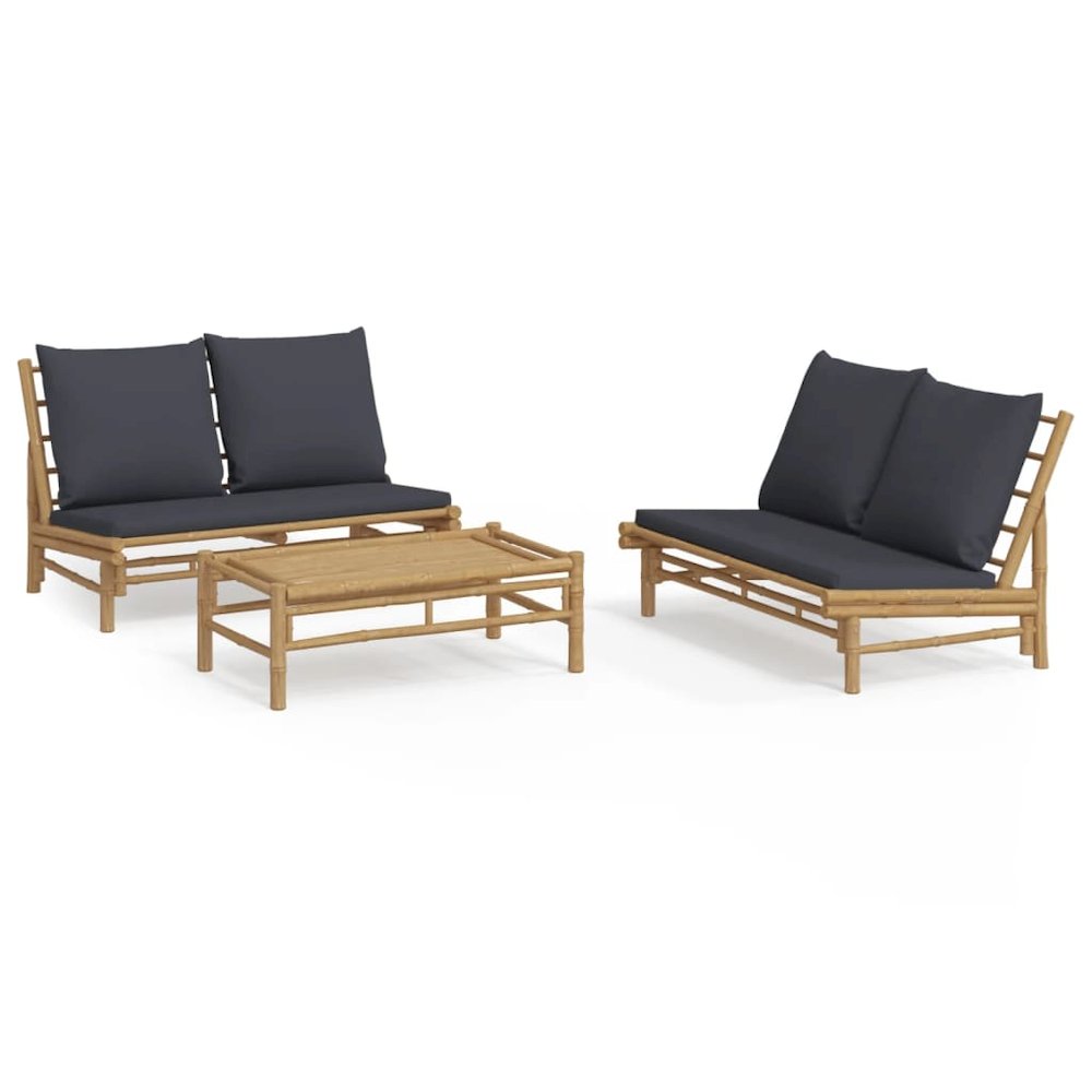 Garden Lounge Set Dark Grey, Natural Bamboo Medium Modular