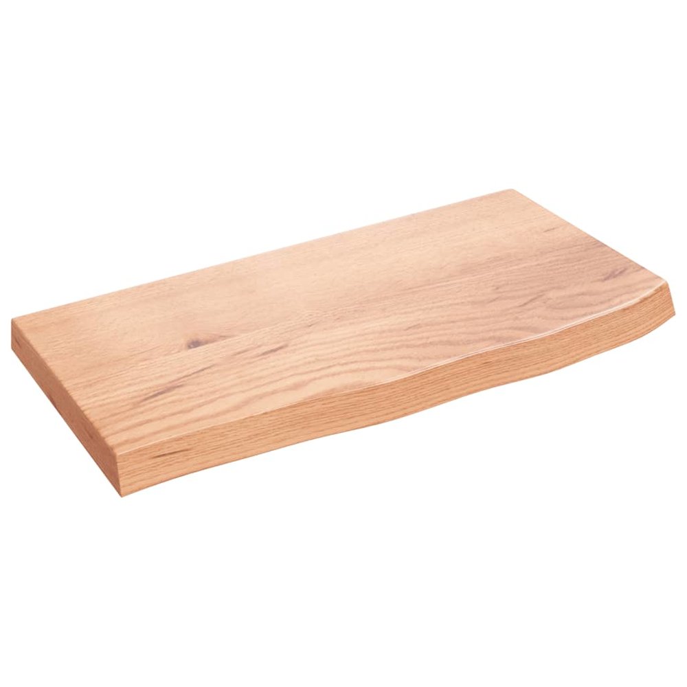 Wall Shelf Light Brown Solid Oak Wood with a Varnished Finish