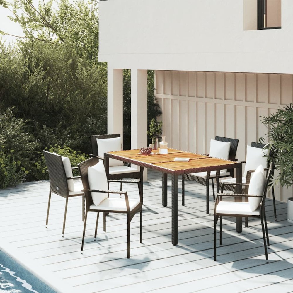 Garden Dining Set Black, Cream white