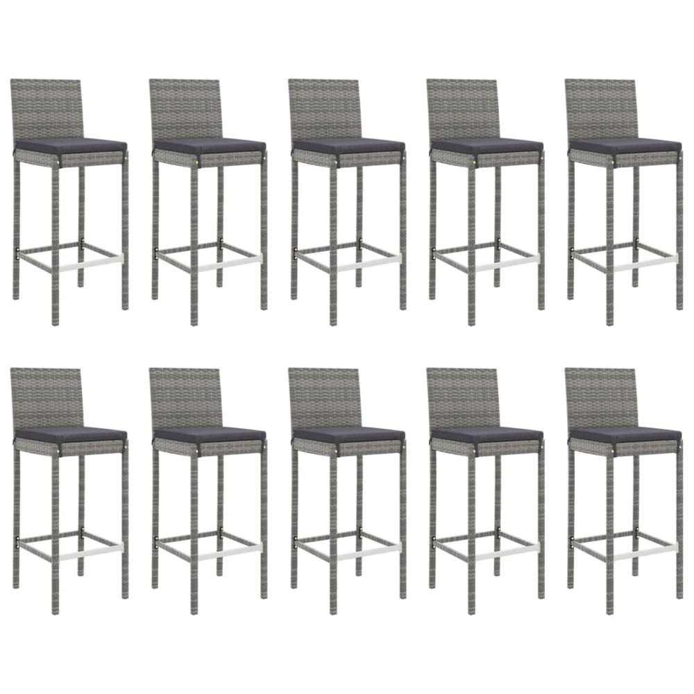 11 Piece Patio Bar Set with Cushions Gray Poly Rattan