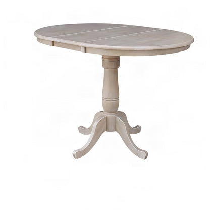 Extendable Round Pedestal Counter and Dining Height Table, Washed Gray Taupe