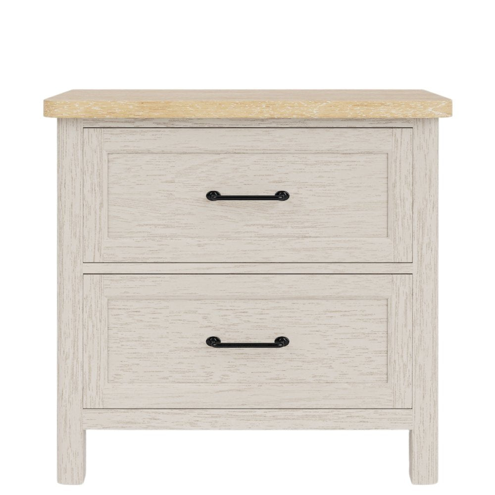 Wood Nightstand with 2 Drawers – Beige End Table Bedroom Accent Storage