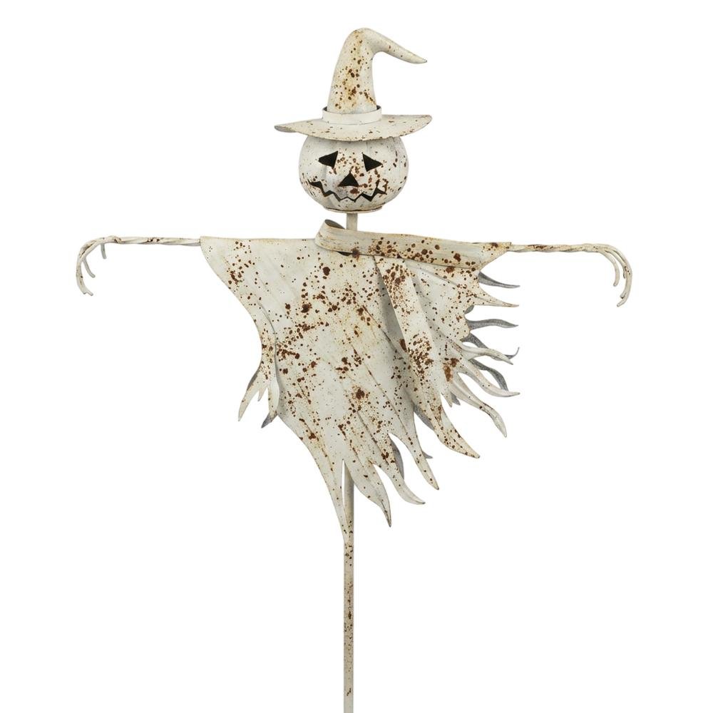 Rustic White Metal Scarecrow Yard Stake