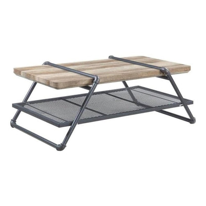 Rectangular Oak and Sandy Gray Coffee Table - Industrial Design, Metal Accents