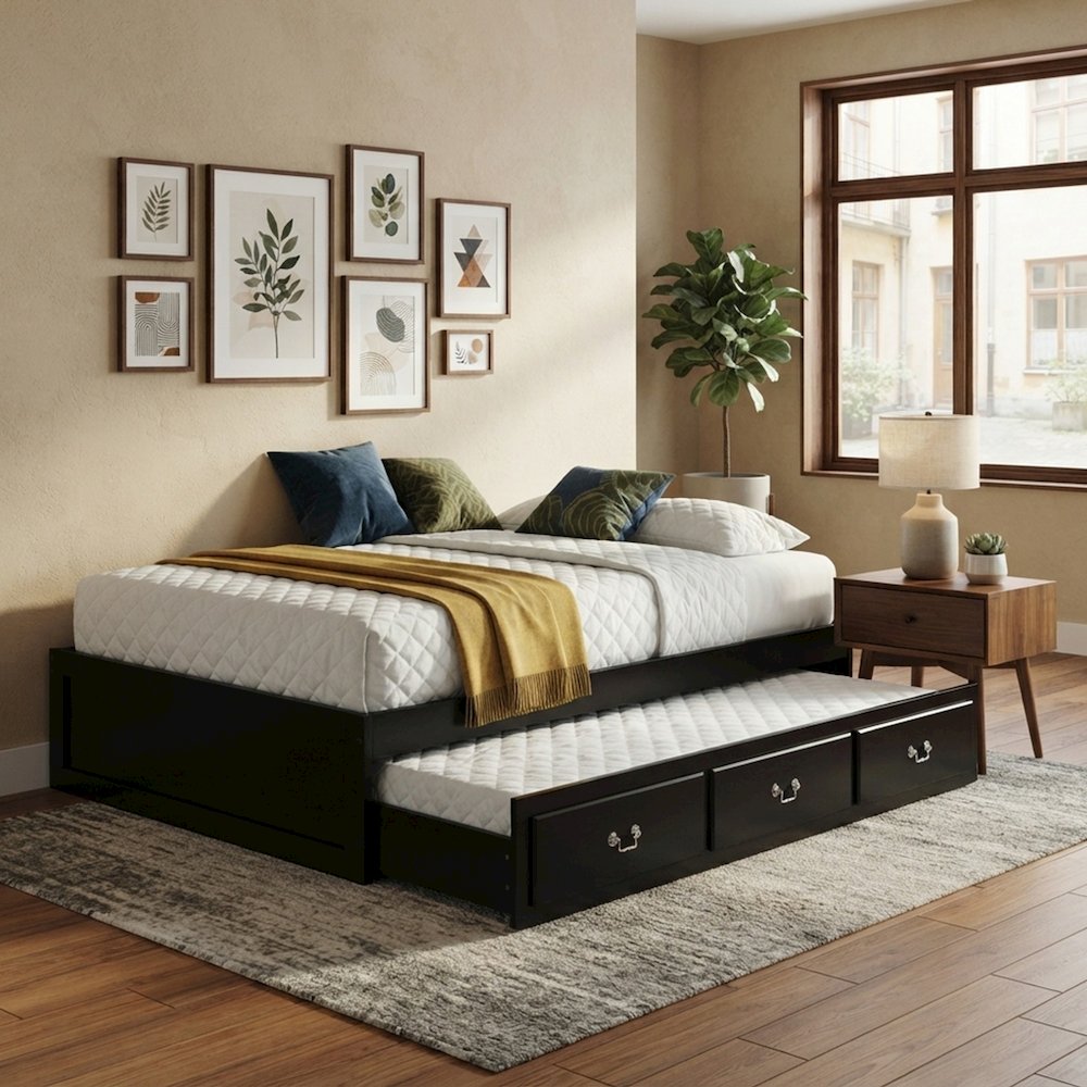 Furnifact Twin Trundle with Wooden Composite Low-Profile Frame