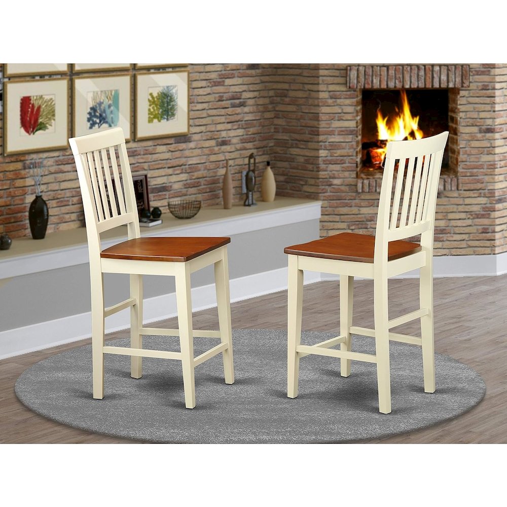 Vernon  Counter  Height  Stools    with  Wood  Seat  -  Buttermilk  &  Cherry  Finish.,  Set  of  2