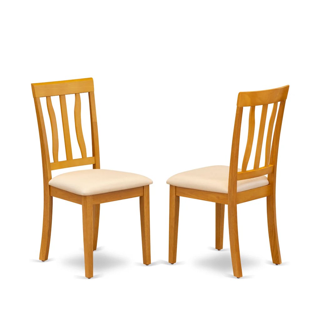 Antique Dining Chairs - Linen Fabric Upholstered Wooden Chairs, Set of 2