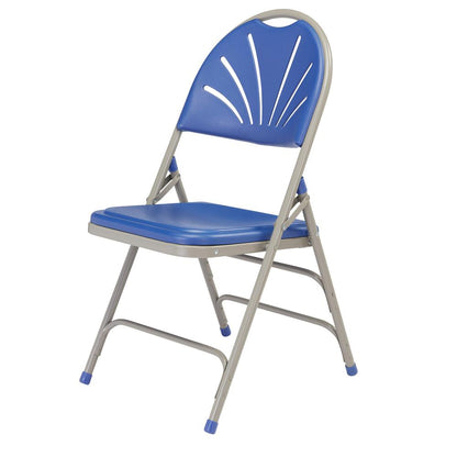 NPS® 1100 Series Deluxe Fan Back With Triple Brace Double Hinge Folding Chair, Blue (Pack of 4)