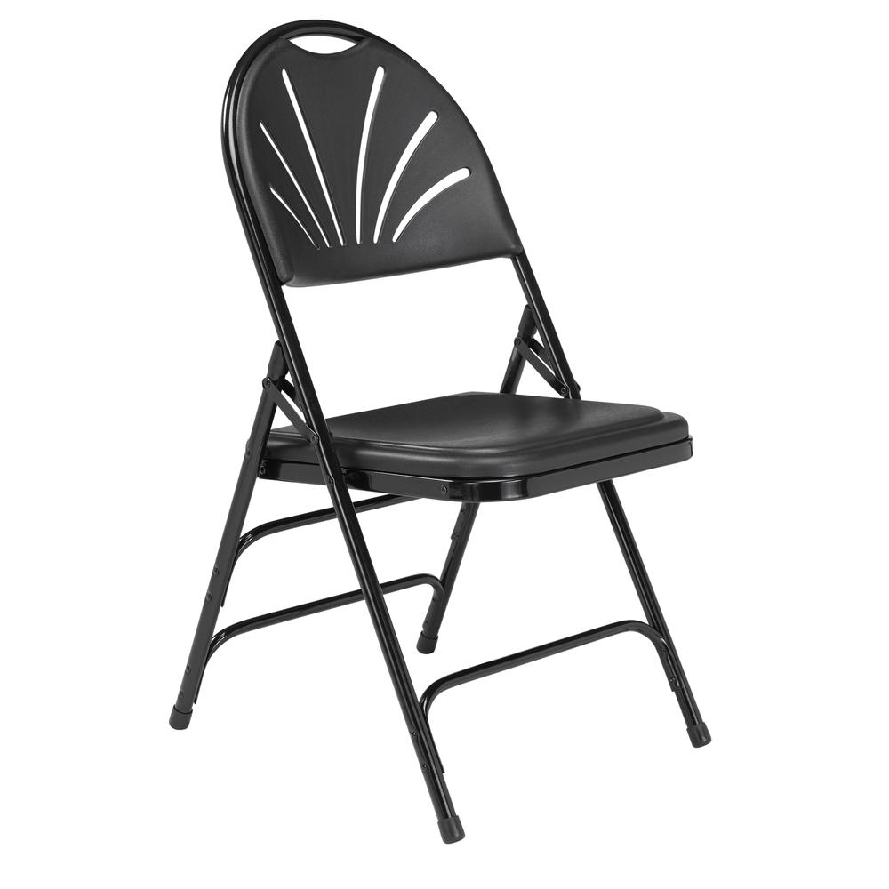 NPS® 1100 Series Deluxe Fan Back With Triple Brace Double Hinge Folding Chair, Black (Pack of 4)