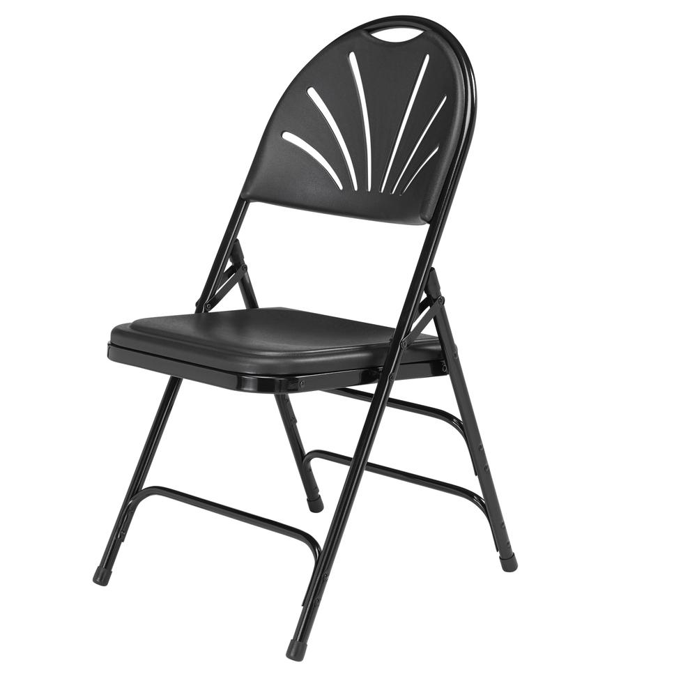 NPS® 1100 Series Deluxe Fan Back With Triple Brace Double Hinge Folding Chair, Black (Pack of 4)
